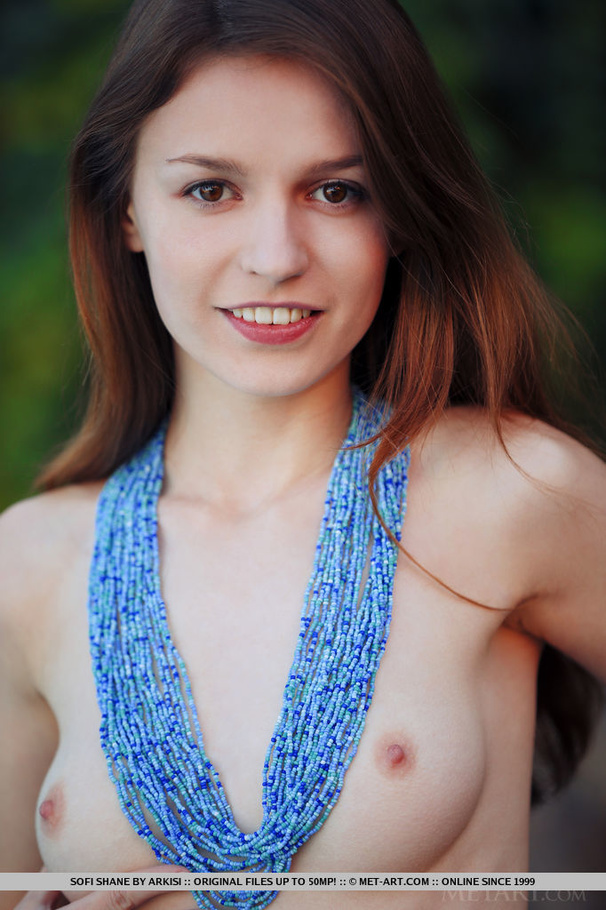 Sexy brunette with blue necklace gets naked beside the pool to get a tan - XXXonXXX - Pic 1
