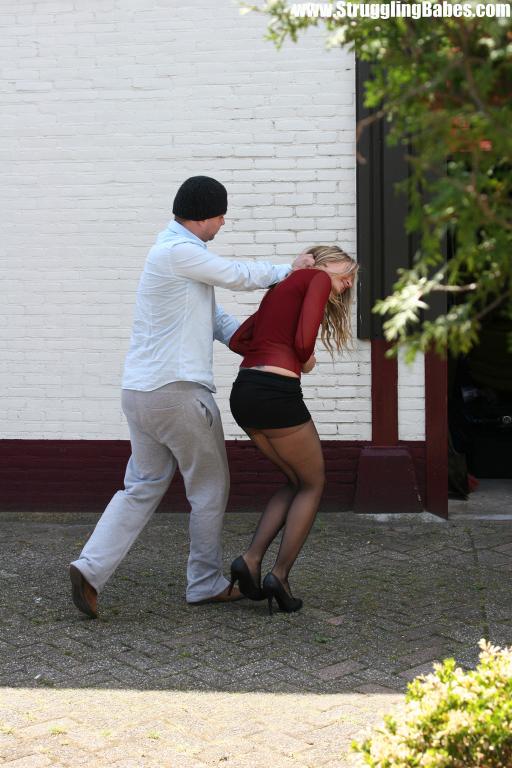 Blonde cutie in red top overpowered outdoors then tied, gagged and vibrated - XXXonXXX - Pic 5