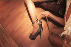 Two seductive brunette roped, gagged and bound kiss and lick themselves - XXXonXXX - Pic 3