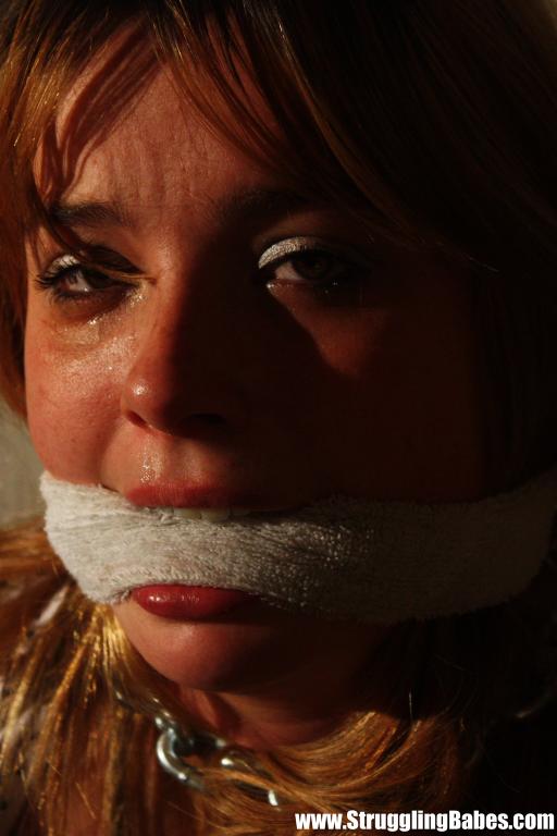 Busty brunette in white top and black pants gagged, roped and bound - XXXonXXX - Pic 3
