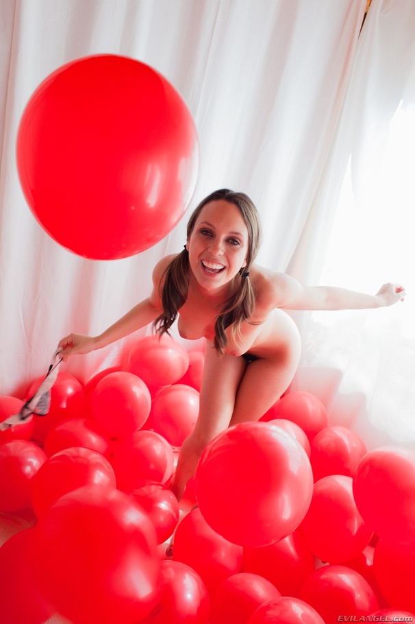 Foxy hotties pose their alluring bodies in black and white underwear and in black lingerie before they get naked and expose their indulging tits and lusty pussies in different poses in a white room full of red balloons. - XXXonXXX - Pic 13