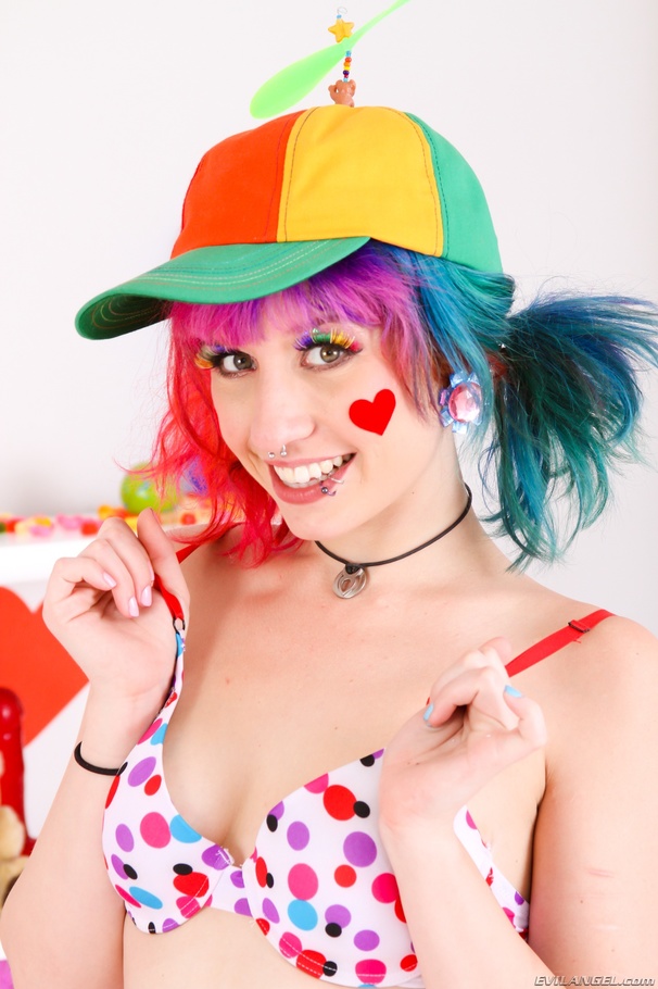 Playful young lesbians in colorful outfits  - XXX Dessert - Picture 2