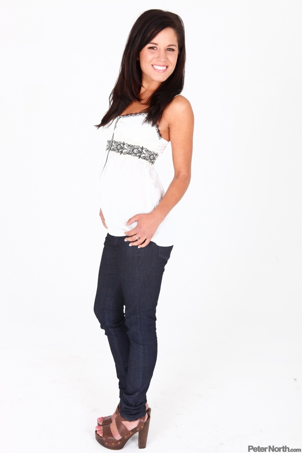 Sexy brunette in white shirt and jeans mode - XXX Dessert - Picture 5