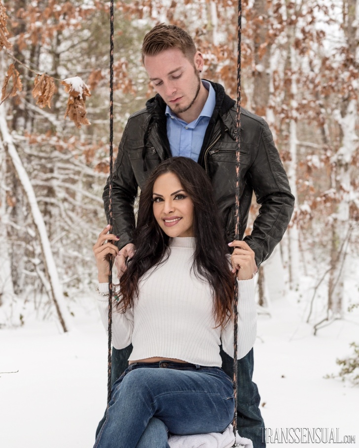 Lovely tranny gets hot with her man by the fireplace - XXXonXXX - Pic 1