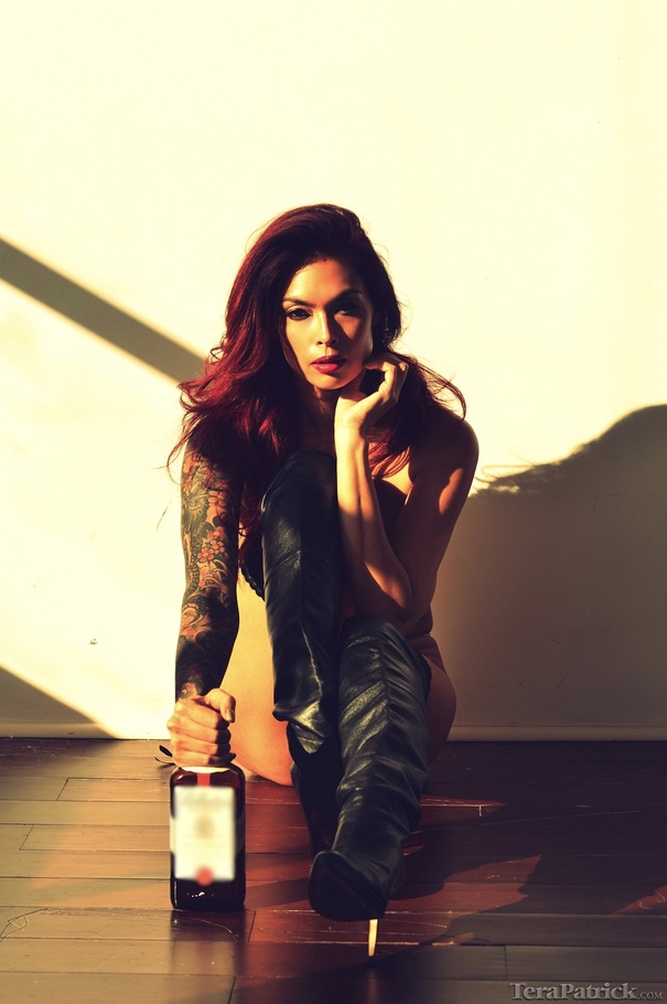 Big tits slut in boots poses naked with a b - XXX Dessert - Picture 8