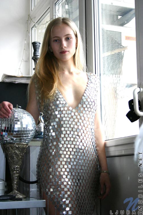 Gorgeous blonde in silver sparkly long dres - XXX Dessert - Picture 1