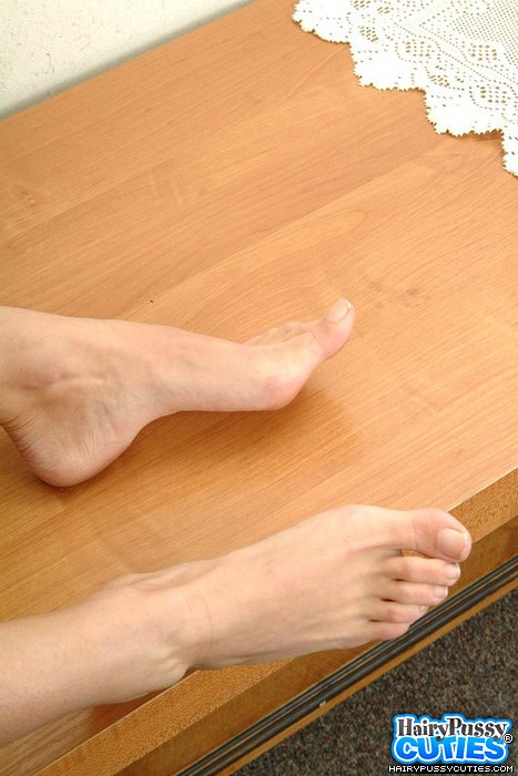 Mature redhead in black heels and underwear stripteasing by the table and exposing her bushy fuck hole - XXXonXXX - Pic 8