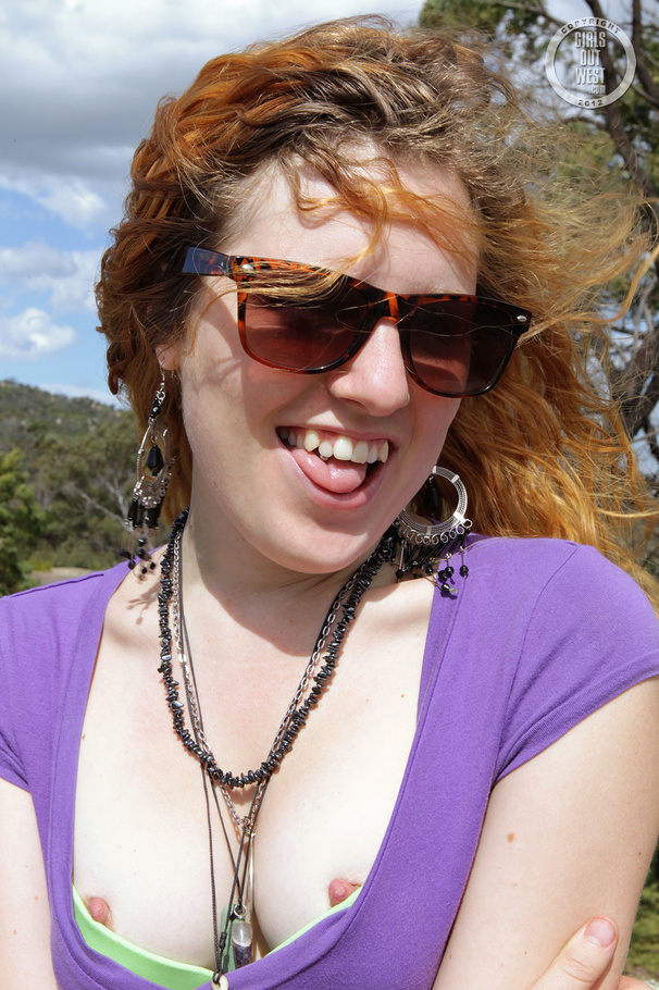 Foxy babe pose her banging body outdoor then shows her sweet boobs while she screws her twat with a flesh dildo on a huge rock in different positions wearing her sunglasses, purple blouse, red and green skirt and turquoise underwear. - XXXonXXX - Pic 4