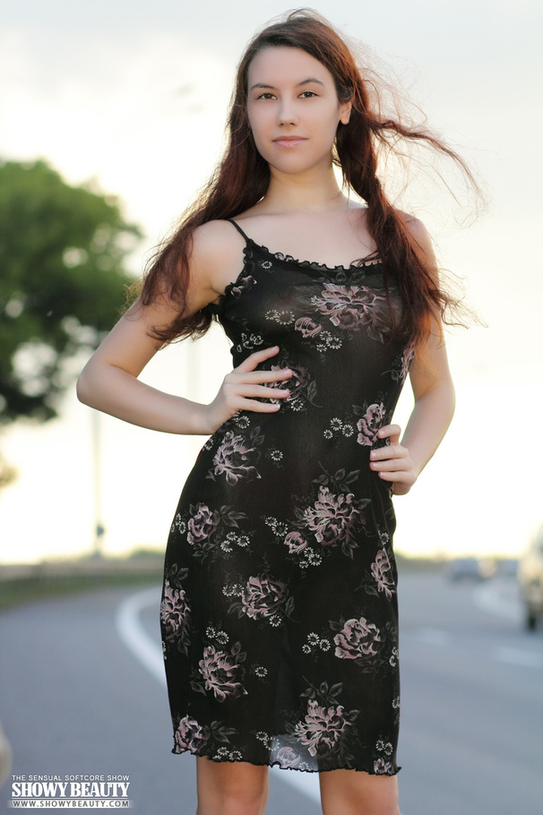 Steaming hot chick displays her indulging body in different poses outdoor then bares her juicy boobs and lusty pussy in different poses wearing her black dress. - XXXonXXX - Pic 2