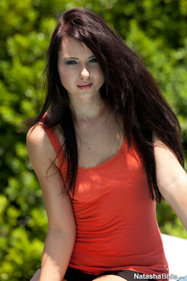 Orange top and black lingerie brunette gets into a hot tub - XXXonXXX - Pic 1