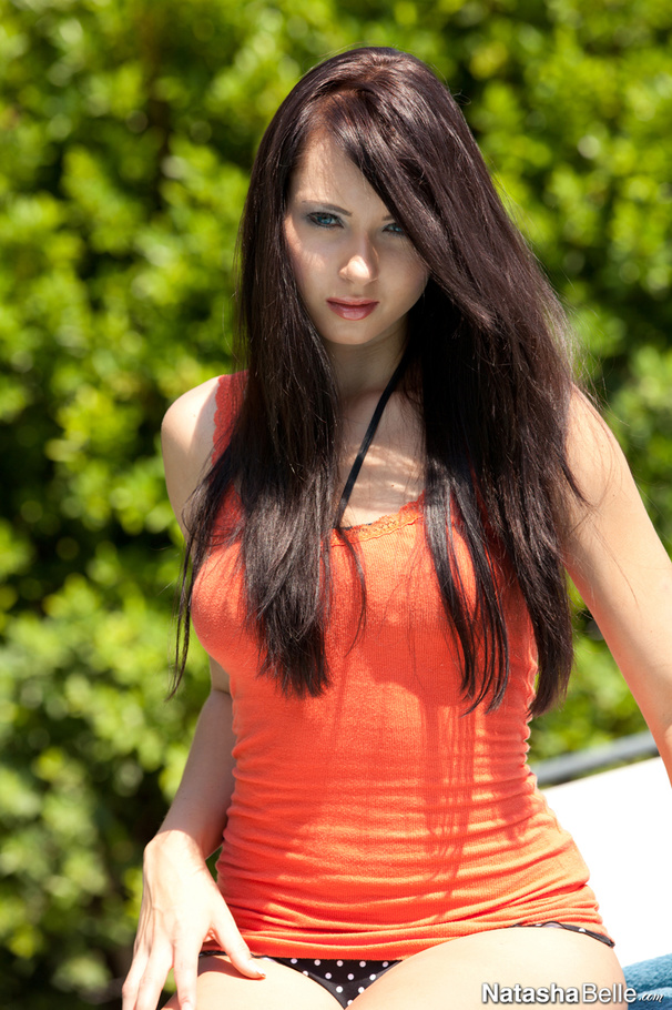 Orange top and black lingerie brunette gets into a hot tub - XXXonXXX - Pic 4