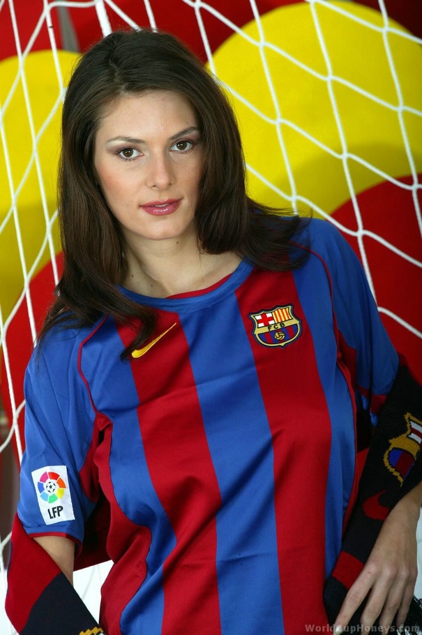 Barcelona fan brunette in knee-length socks gets naked - XXXonXXX - Pic 1