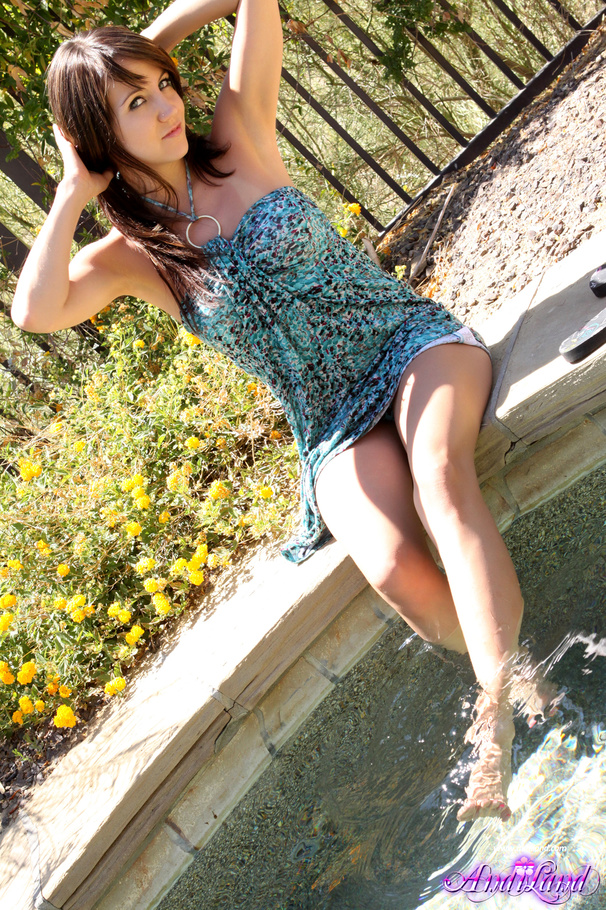 Tiny black thong brunette dipping her feet outdoors - XXXonXXX - Pic 4