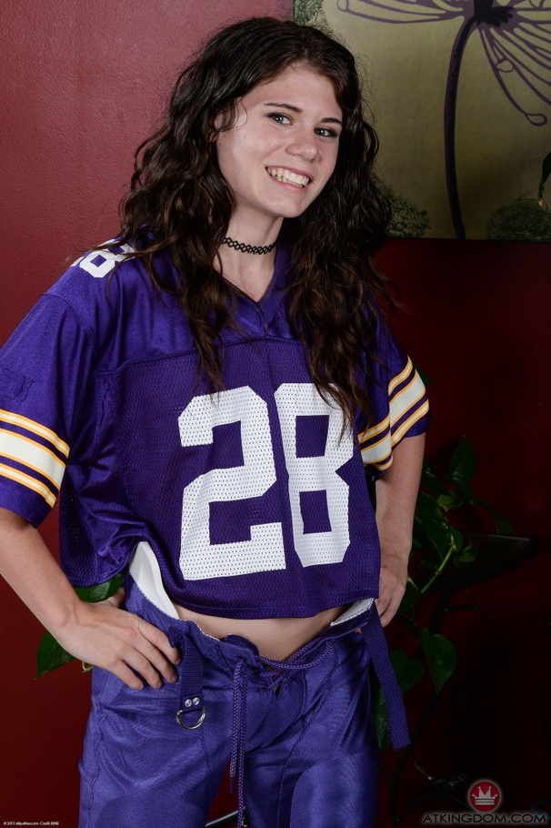 Oversized sports jersey brunette shows her  - XXX Dessert - Picture 1