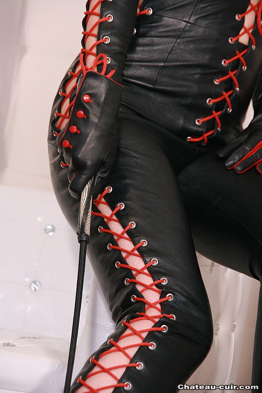 Long haired babe in leather outfit with red - XXX Dessert - Picture 6