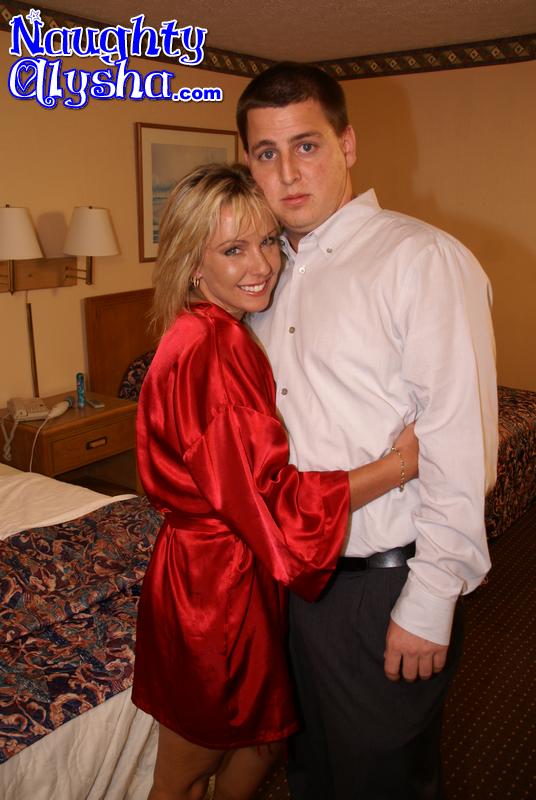 Horny blonde wife wearing red silky robe hu - XXX Dessert - Picture 1