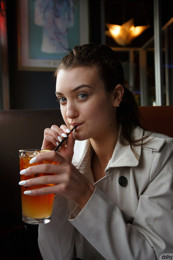 See-through lingerie brunette gets horny on - XXX Dessert - Picture 1