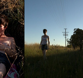 Real cute Australian girl Rain teases you lying all naked on the grass.