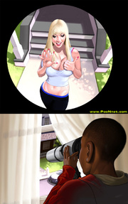 Busty cartoon nude blonde captured and used as a fuck toy by crazy black guy.