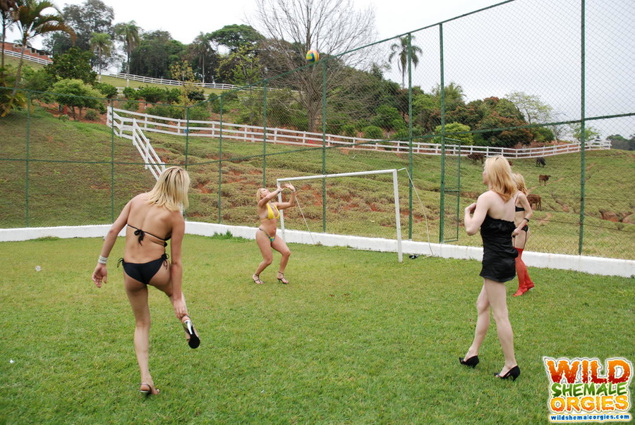 Tranny in string bikini playing volley ball - XXX Dessert - Picture 4