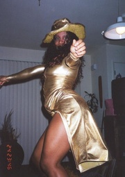 40 year old Patra works out each day to keep her body tight. She likes to wear her skin tight sexy gold dress that shows off her round black butt