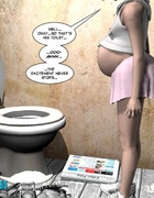 Blonge 3d preggo girl feels horny in restroom and starts to masturbate