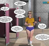 Small tits blonde 3d ladyboy playing with cock in the ladies restroom.