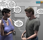 Plump smoking 3d woman seduced a younger guy and invited him in the laundry