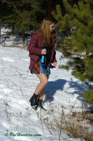 Teen peeing in the snow forest - XXXonXXX - Pic 2