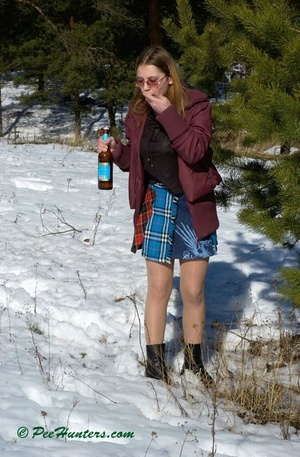 Teen peeing in the snow forest - XXXonXXX - Pic 3