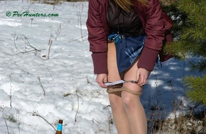 Teen peeing in the snow forest - Picture 8