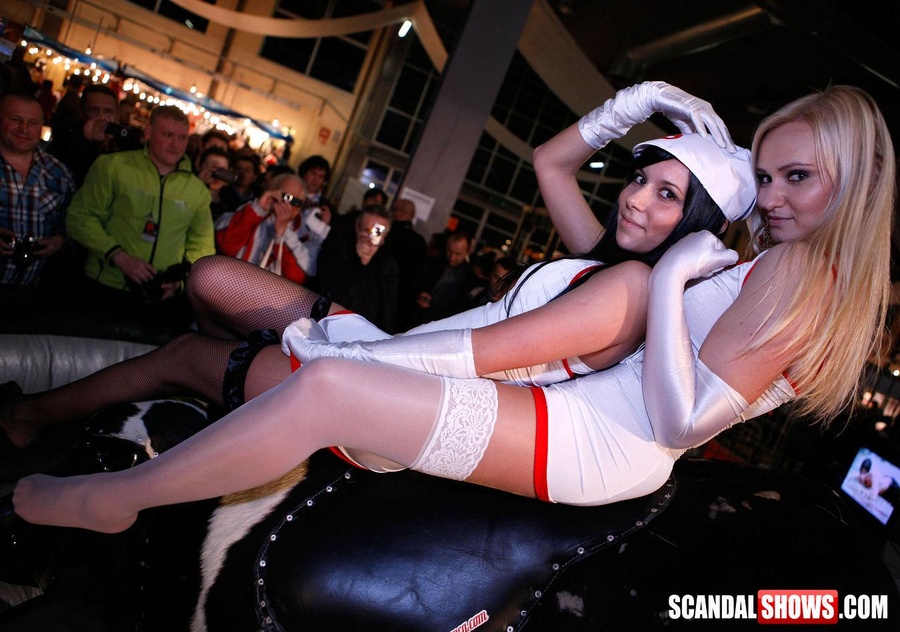 Two sexy shaped girls in nurse outfit seductively posing in public. Tags: Sexy stockings, reality. - XXXonXXX - Pic 6