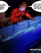 Dripping wet astronaut cannot believe his luck with an alien