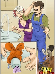 Hot shemale fucking the brains out of the plumber in - Picture 1