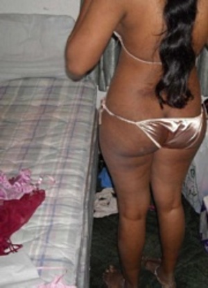 Chubby indian bimbo slowly taking off her pink peignoir and posing in undies. - Picture 8