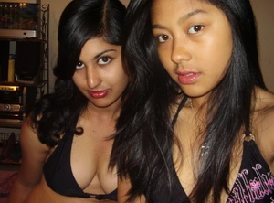 Two lovely indian college girls teasing in black bras and miniskirts. - Picture 3