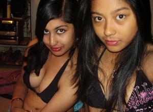 Two lovely indian college girls teasing in black bras and miniskirts. - Picture 4