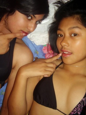 Two lovely indian college girls teasing in black bras and miniskirts. - Picture 9
