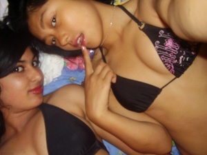 Two lovely indian college girls teasing in black bras and miniskirts. - Picture 10
