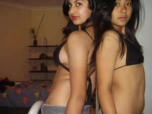 Two lovely indian college girls teasing in black bras and miniskirts. - Picture 13