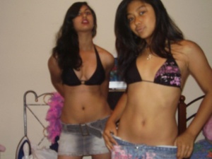 Two lovely indian college girls teasing in black bras and miniskirts. - Picture 15