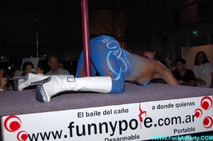 Blue painted reality party bimbo in white tiny thongs exposing her yummy body while stripteasing on euro sex party. - XXXonXXX - Pic 15