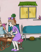 Injured toon guy on the wheelchair received a best tugjob by nasty nurse.