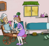 Injured toon guy on the wheelchair received a best tugjob by nasty nurse.