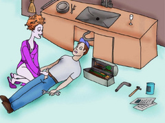 Cartoon lusty redhead housewife jerking off - Picture 1