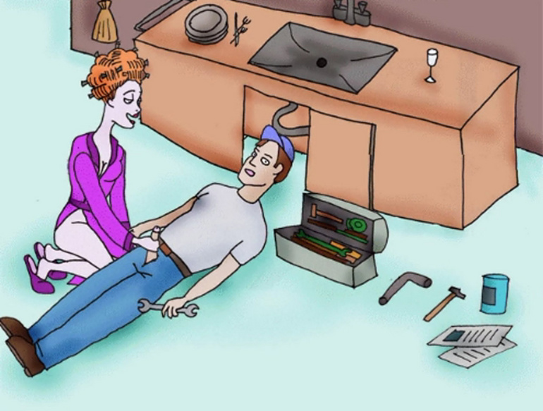 Cartoon lusty redhead housewife jerking off - Picture 1
