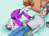 Cartoon lusty redhead housewife jerking off handyman's dick and tasting