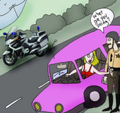 Stunning toon blonde in red dress wanking sheriff's dick for broking the