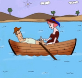 Pink haired cartoon gf giving a great tugjob to her lover while boating