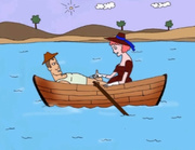 Pink haired cartoon gf giving a great tugjob to her lover while boating on the lake.